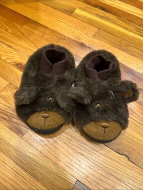 L.L. Bean Toddler Bear Fuzzy Slippers in Dark Brown Size 7-8 Toddler
